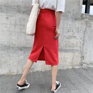 Print Short-sleeve T-shirt / Plain High-waist Skirt