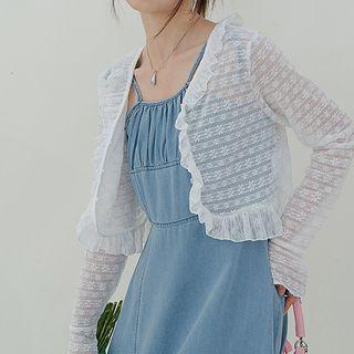 Ruffled Open-front Lace Cropped Jacket