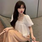Puff-sleeve Square Neck Blouse / Wide Leg Pants