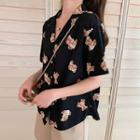 Short-sleeve Bear Printed Chiffon Shirt