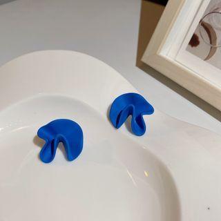 Ruffle Alloy Earring 1 Pair - Stud Earring - S925 Silver Needle - Bright Blue - One Size