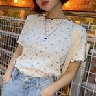 Ruffle Trim Printed T-shirt White - One Size