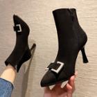Buckled Pointy-toe High-heel Short Boots