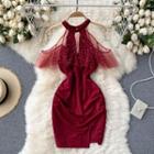 Cold-shoulder Sequined Mini Sheath Dress