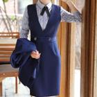 Set: Striped Shirt + Sleeveless V-neck Sheath Dress