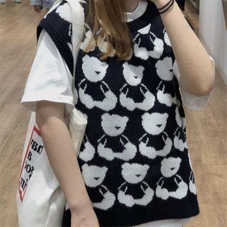 Bear Printed Knit Vest
