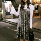 Set: Top + Spaghetti-strap Ruffled Velour Dress
