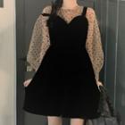 Polka Dot Mesh T-shirt / Sleeveless Velvet Dress