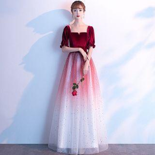 Square-neck Gradient A-line Evening Gown (various Designs)