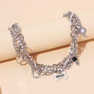 Faux Pearl Layered Alloy Necklace Silver - One Size