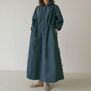 Long-sleeve Plain Maxi Hoodie Dress