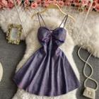 Spaghetti Strap Glitter Mini Dress Dark Purple - One Size