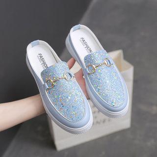 Metal-accent Glitter Mule Loafers