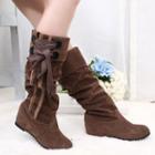 Lace Up Side Hidden Wedge Tall Boots