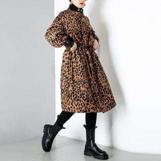 Drawstring Leopard Print Coat Leopard - Dark Yellow & Black - One Size