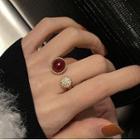 Rhinestone Sterling Silver Open Ring J2703 - Red & Gold - One Size