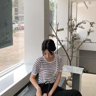 Striped Knitted Wrap Top