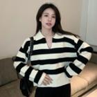 Striped Polo Sweater Stripes - Black & White - One Size