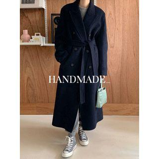 Handmade Peaked-lapel Maxi Coat With Sash One Size