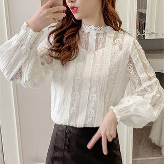Long-sleeve Ruffled Lace Top + Plain Camisole