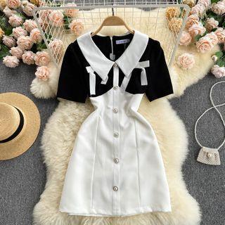 Color Block Panel Bow Dress