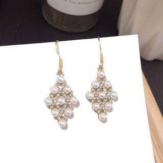 Rhinestone Faux Pearl Dangle Earring Silver - Gold - One Size