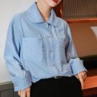 Quilted Panel Long-sleeve Blouse