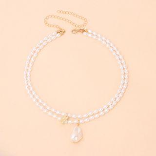 Pearl Pendant Layered Choker White - One Size