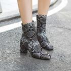 Snake Faux Leather Block Heel Short Boots