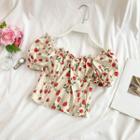 Short-sleeve Cherry Print Cropped Top