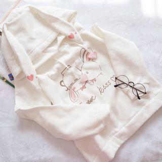 Print Rabbit Ear Hoodie Milky White - One Size