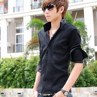 Contrast-trim Long-sleeve Shirt