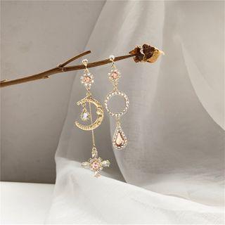 Asymmetrical Rhinestone Moon Drop Earring