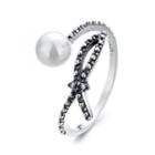 Sterling Silver Faux Pearl Ribbon Open Ring 407fj - Silver - One Size