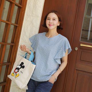 Flutter-sleeve Eyelet-lace Blouse