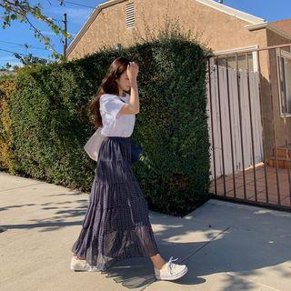 Tiered Patterned Maxi Skirt Navy Blue - One Size