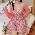 Spaghetti Strap Floral Mini A-line Dress / Knit Shrug