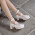 Ruffled Ankle-strap Platform Chunky-heel Mary Jane Pumps