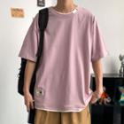 Elbow Sleeve Mock Two Piece Plain T-shirt
