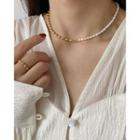 Freshwater Pearl Alloy Choker Gold & Pearl White - One Size