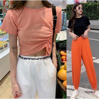 Drawstring Short-sleeve T-shirt / Lettering Cropped Harem Pants