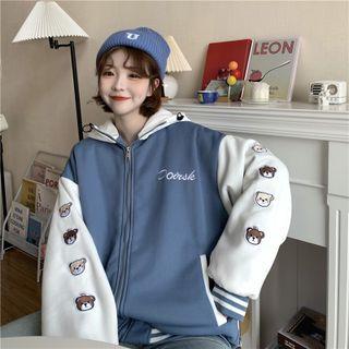 Embroider Bear Zip Hooded Oversize Hoodie