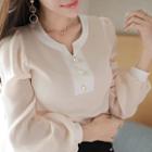 Faux-pearl Two-tone Crepe Blouse