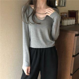 Long-sleeve Chain Cropped Top