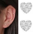 Rhinestone Heart Earring 1 Pair - With Earring Backs - Stud Earring - Silver - One Size