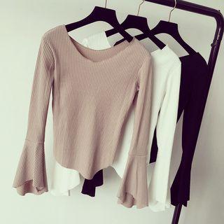 Plain Long Sleeve Rib Knit T-shirt