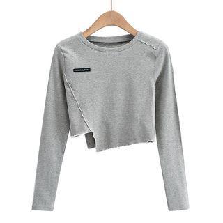Long-sleeve Irregular Hem Cropped T-shirt