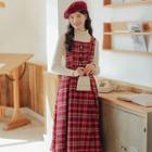 Plaid Midi Overall Dress / Knit Top / Set