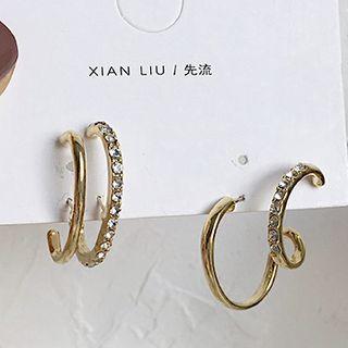 Non-matching Rhinestone Layered Earring 1 Pair - Silver Needle - As Shown In Figure - One Size