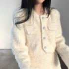 Cropped Fluffy Button-up Jacket / Mini A-line Skirt